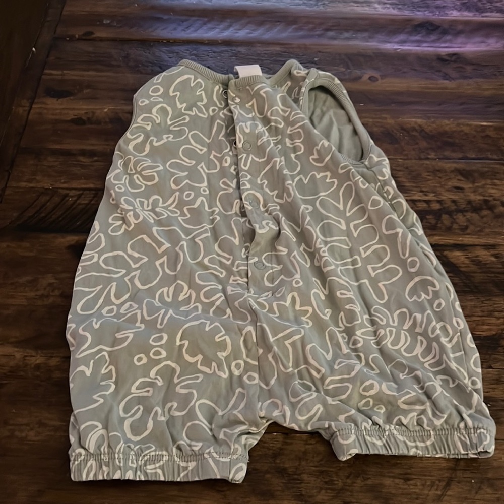 12M H&M Sage Green With White Leaf design One Piece